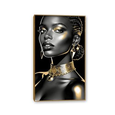 Imagem de Impressões de meninas negras para decoração de parede, pintura de mulher dourada, arte elegante de mulher negra, arte de parede afro-americana para sala de estar, banheiro, decoração de casa, 40 x 70