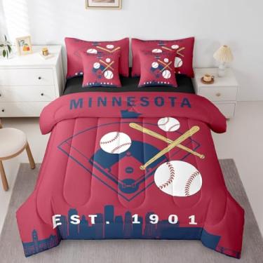 Imagem de Erosebridal Jogo de cama solteiro de beisebol, 7 peças, softball, esportivo, para crianças, meninos, jovens, homens, decoração de quarto, construção urbana, vermelho, Minnesota