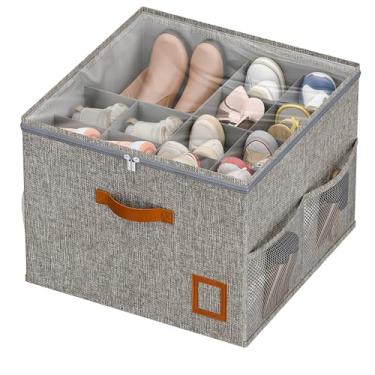 Imagem de FooGuila Organizador de sapatos para armário, 1 caixa organizadora dobrável de armazenamento de sapatos com divisórias ajustáveis e capa transparente, caixa de sapato que economiza espaço com alças