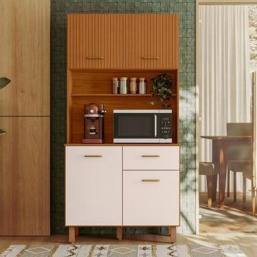 Imagem de Armario De Cozinha Kit New Livia Com 6 Portas E 1 Gaveta Freijo/ripado/off Acetinado