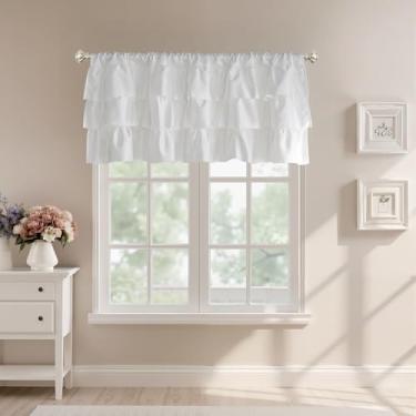 Imagem de StangH Valance para cortinas Windows Cafe, saia de bolso de haste com babados chique, cortinas curtas clássicas Cottagecore, tecido de seda sintética para decoração de casa/banheiro/cozinha, L152 x