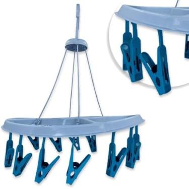 Imagem de Varal circular prendedor de roupas pequenas, compacto e pratico, azul.