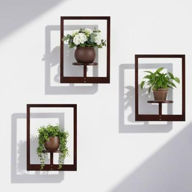 Imagem de AceOrbit 3 peças de suporte de parede para janela, prateleiras de madeira, porta-fotos, plantadores, vasos internos, pendurar na parede, para casa, sala de estar, quarto, entrada (marrom)