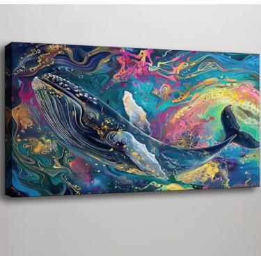 Imagem de weiyiart Arte de parede em tela costeira colorida imagem de baleia dourada pintura de animal marinho decoração de parede impressões de arte moderna para sala de estar quarto banheiro decoração de casa