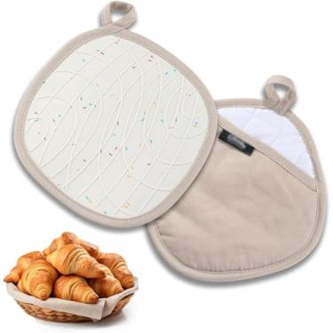 Imagem de Porta-panelas de silicone com calor espesso bolsos protetores textura ondas para cozinha forro algodão acolchado luva forno panelas quentes alça armazenamento conveniente acessório prático