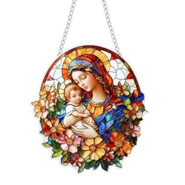 Imagem de Baoblaze Enfeite de acrílico para pendurar na janela, representando mãe e filha com corrente, ideal para decoração de casa, quarto ou porta.