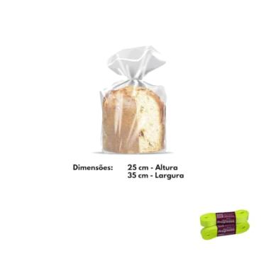 Imagem de Kit Saco para Panetone 25x35cm 500g com Fita de Cetim Impressa 15mmx10mts