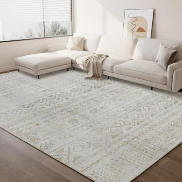 Imagem de HOYAWU Tapetes para sala de estar, tapete macio lavável à máquina, tapete marroquino grande antiderrapante, tapete de lã sintética de pelo baixo para quarto, sala de estar, sala de jantar, cozinha,