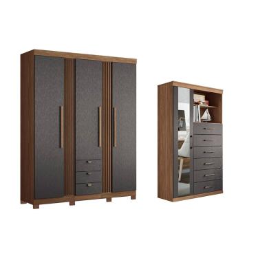 Imagem de Guarda Roupa 2 Peças (1GuardaRoupa+1Cômoda) QC256 Jatobá/Grafite - Santos Andirá