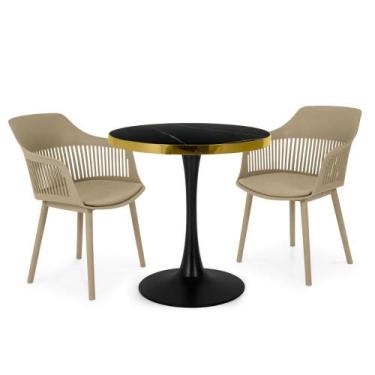 Imagem de Conjunto Mesa de Jantar Redonda Majestic 70cm Preta com 2 Cadeiras Est