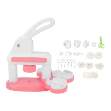 Imagem de Cryfokt Máquina de Fazer Botões, Kit de Prensa de crachá Manual 3 Em 1 DIY Com Suprimentos, Kit de Prensa de crachá para Artesanato, Alfinetes, ímãs, Chaveiros, Broches (PINK)