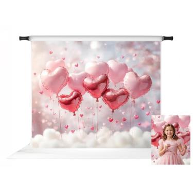 Imagem de Kate Cenário de nuvens com balões de coração rosa para fotografia 3 x 2,4 m