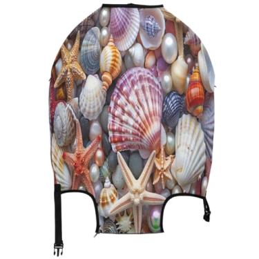 Imagem de Joisal Capas coloridas de concha de estrela do mar para protetores de bagagem, flores laváveis, acessórios de bagagem de viagem, Conchas coloridas estrela-do-mar, M, Fits 22-24 Inch Case, Capa de mala