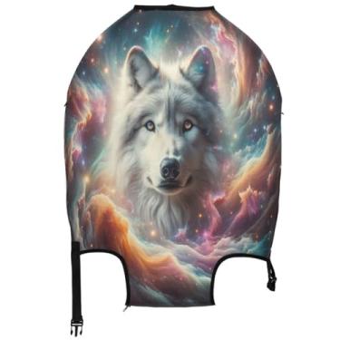 Imagem de Joisal Protetor de bagagem, capa de mala branca, lobo fantasia, nuvem, lavável, capa de roupa essencial para férias, nuvem de fantasia de lobo branco, L, Fits 26-28 Inch Case, Capa de mala