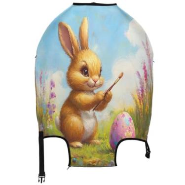 Imagem de Joisal Capa protetora de bagagem de ovo com pintura de coelhinho da Páscoa, capa de mala essencial para férias especiais antiarranhões, Ovo de pintura de coelhinho da Páscoa, S 18-20 in, Capa de mala