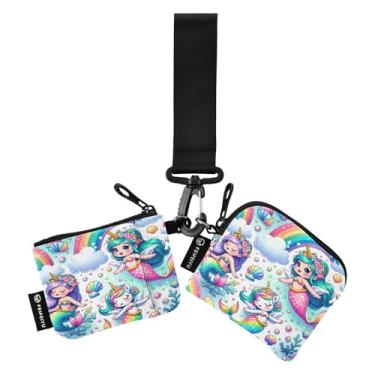 Imagem de Dandelions chaveiro colorido carteira destacável carteira de pulso com zíper mini carteira, porta-moedas para mulheres, Sereia unicórnio arco-íris, one size