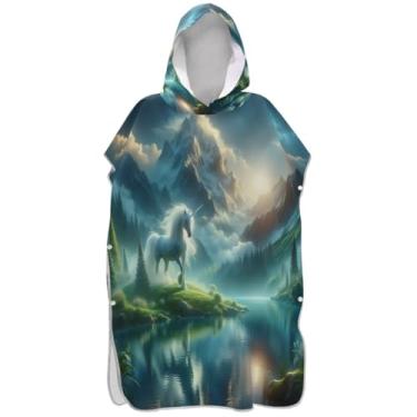Imagem de Joisal Unicórnio Montanha Paisagem Surf Poncho Trocador Adulto Secagem Rápida Ponchos para Mulheres Praia Moletom Toalha Floral