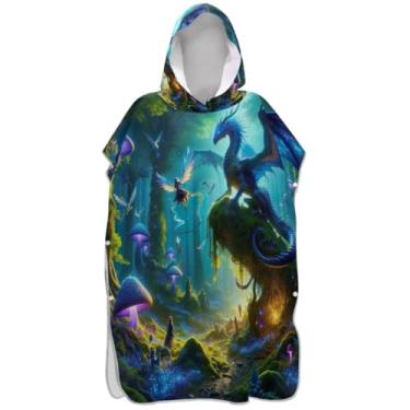 Imagem de Joisal Fantasia dragão elfo colorido trocador para adultos surf poncho praia moletom toalha floral reutilizável unissex adulto poncho com capuz