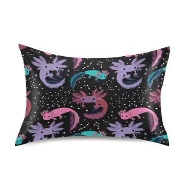 Imagem de Fronhas refrescantes lindas arte rei queen padrão capas de almofada decoração de cama de cetim tamanho queen 76.2 cm x 50.8 cm bonito desenho animado colorido axolote preto