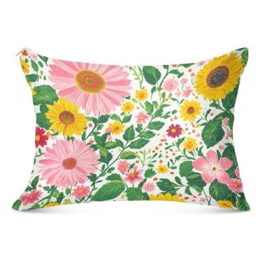 Imagem de Fronha de almofada floral de jardim rosa branca de flanela decorativa animal floral para o corpo fronha padrão Queen King para cama de casa sofá, tamanho padrão, 51 x 66 cm
