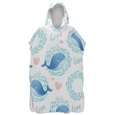 Imagem de Joisal Bonita baleias azuis poncho de surfe trocador para toalha de natação com capuz Adul bonito ponchos femininos absorventes com capuz
