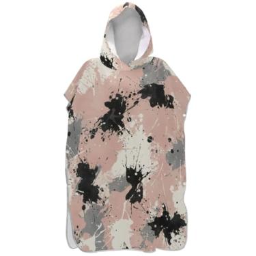Imagem de Joisal Poncho de surf leve para adultos trocador de roupa de praia com capuz toalha floral preto rosa branco artístico feminino ponchos com capuz
