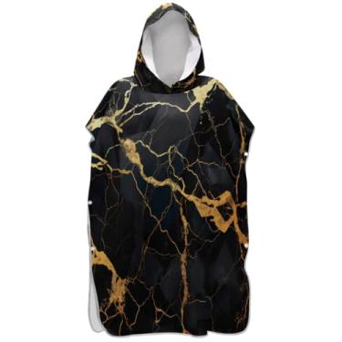 Imagem de Joisal Roupão vestível para adultos, poncho de surfe, com capuz, toalha de praia, estampada, preto e dourado, poncho masculino com capuz
