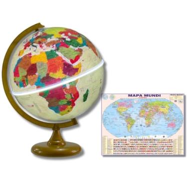 Imagem de GLOBO TERRESTRE FÍSICO HISTÓRICO LUMINOSO BASE OURO VELHO 30CM + MAPA MUNDI