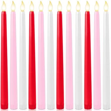 Imagem de Baquler 12 peças de velas de Natal sem chamas de 28 cm velas cônicas operadas por bateria de LED castiçais cintilantes de plástico para decoração de jantar