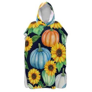 Imagem de TSENQUE Abóboras aquarela, girassol, poncho de surfe, roupão reutilizável, masculino, feminino, poncho com capuz, toalhas de banho com capuz