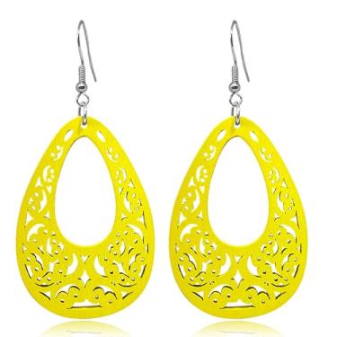 Imagem de RofYof Brincos femininos geométricos de madeira vazados naturais boêmios, Small, Madeira, Sem pedra preciosa