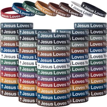 Imagem de 72 pulseiras de silicone Jesus Loves You para estudantes, pulseiras de borracha inspiradoras coloridas, prêmios/presentes de sala de aula para estudantes. Artigos de festa, presentes de aniversário