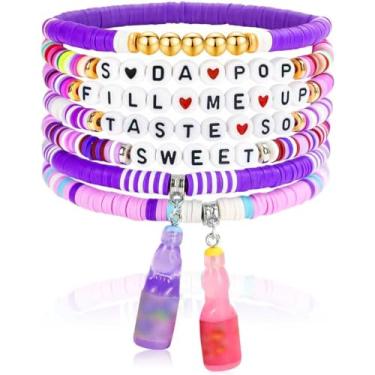 Imagem de pupvus Conjunto de pulseiras de refrigerante, pulseiras da amizade, pulseiras empilháveis com contas elásticas para fãs de filmes, cosplay, bijuterias, presentes para aniversário, festa de Natal