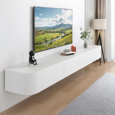 Imagem de FGNIXLN Suporte de TV flutuante, prateleira de TV montada na parede de 55,1 polegadas, console de mídia moderno de centro de entretenimento com armazenamento para quarto, sala de estar (branco)