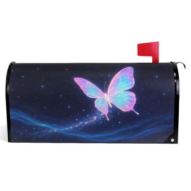 Imagem de TSENQUE Capas magnéticas decorativas para caixa de correio de primavera envoltórios de caixa de correio vinil pastel neon borboleta preta à prova de intempéries caixa de correio de férias decoração