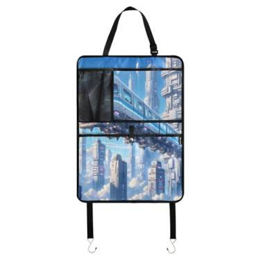 Imagem de Joitme Futurista Sky Train Organizador de assento azul, 1 pacote com organizador de brinquedo para carro, banco traseiro, organizador de carro para crianças