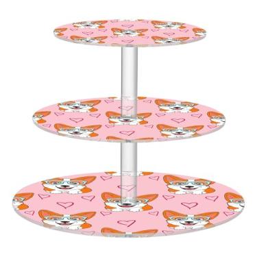 Imagem de Suporte de cupcake de 3 níveis para festa de casamento, copo de acrílico, torre de bolo, corgis, cães, decoração de mesa, bandeja de servir comida, suprimentos de festa, lanche