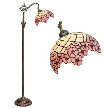 Imagem de Luminária de chão estilo Tiffany com vitral em arco, 30x45x160 cm, haste flexível ajustável, luminária de canto para leitura, decoração para quarto e sala de estar, com estampa de flores de