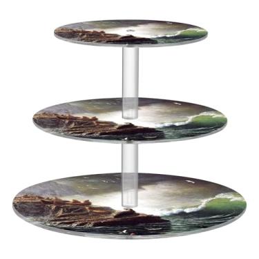 Imagem de Suporte de cupcake para festa de chá com 3 níveis para copo de casamento, torre de bolo, expositor de acrílico, Bierstadt Albert Seals, Rocks, Ilhas Farallon, suporte para servir, mesa de doces