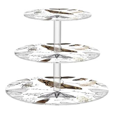 Imagem de Suporte de cupcake para festa de chá, 3 camadas, redondo, para casamento, copo de acrílico, torre de bolo, bandeja de servir borboleta, mariposa, insetos, mesa de deserto, prateleiras de comida de