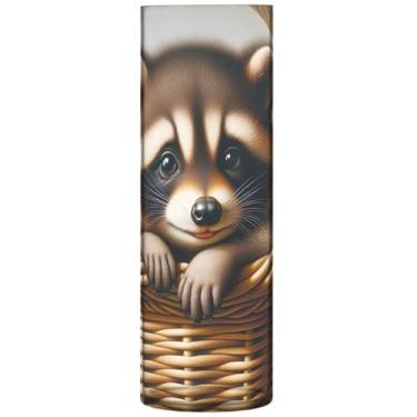 Imagem de Vasos cilíndricos decorativos de animais guaxinins fofos para flores, vaso de flores alto, decorações personalizadas de plástico para quarto, 30 cm x 9,9 cm