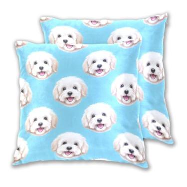 Imagem de Joitme Conjunto de 2 capas de almofadas azuis fofas de cachorro com 2 fronhas fofas de sofá para cama, 40,6 x 40,6 cm, 2 peças