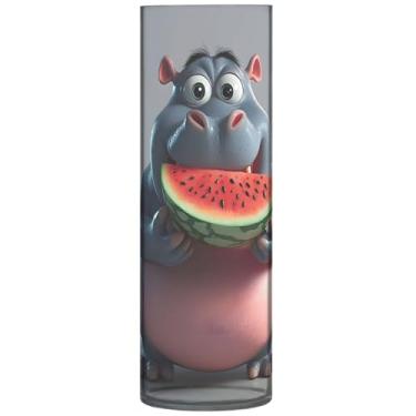 Imagem de Hippo 3D Desenho Animado Animal Print Cilindro Centerpiece Vasos para Mesa Plásticos Vasos e Plantadores Decoração de Quarto Estética, 30 cm x 9,9 cm