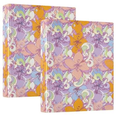 Imagem de Fichários personalizados coloridos com 3 anéis de flores da primavera 3 cm comporta 200 folhas, anel redondo, 31,5 x 27 x 6 cm, pacote com 2