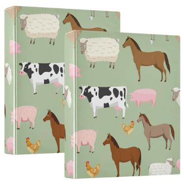 Imagem de Vários fichários verdes de 3 anéis de animais de fazenda 3 cm comporta 200 folhas, portfólio de pastas fofas, anel redondo, floral, fichário de apresentação, 31,5 x 27 x 6 cm, 1 pacote