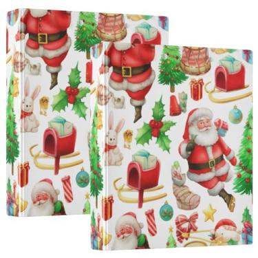 Imagem de Fichários fofos personalizados de Natal, Papai Noel, 3 polegadas, 3 anéis, 200 folhas, caderno, fichário redondo, 31,5 x 27 x 6 cm, pacote com 2