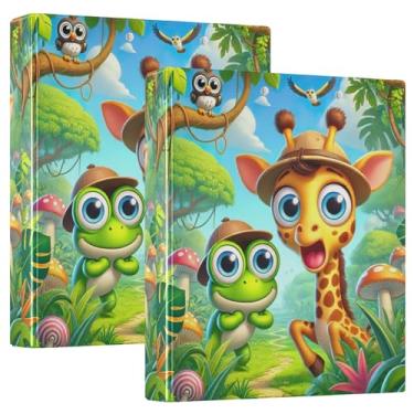 Imagem de Fichário com três anéis de sapo amigável para girafas, 3 cm, comporta 200 folhas fofas pastas de portfólio floral, anel redondo, fichário resistente, 31,5 x 27 x 6 cm, 1 pacote