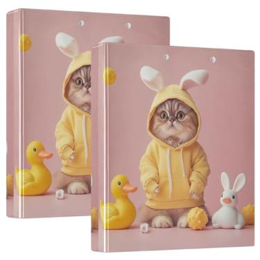 Imagem de Fichários personalizados com 3 anéis de coelhinho e gatos, 3 polegadas, comporta 200 folhas, 3 pastas de anéis, fichário de planejamento de anéis redondos, 31,5 x 27 x 6 cm, pacote com 2
