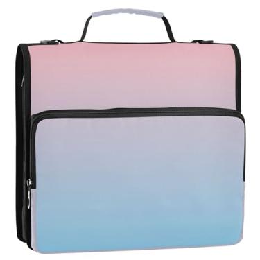 Imagem de Fichário estudantil com 3 anéis de 3 anéis resistentes rosa blush fofo azul gradiente com zíper organizador de pasta de armazenamento com alça bolsa de ensino médio