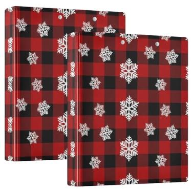 Imagem de Pastas personalizadas de flocos de neve vermelho preto buffalo, xadrez, 3,8 cm, 3 anéis, 200 folhas, fichário planejador, anel redondo, 31,5 x 27 x 6 cm, 1 pacote